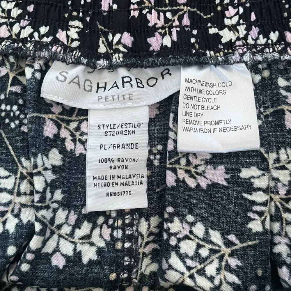 Knee Length Skirt Size Large Petite PL Black White Ditsy Floral A Line Y2K 90s